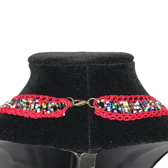 Handmade Turkish Red & Gold Crochet Bead Necklace - Picture 5 of 5